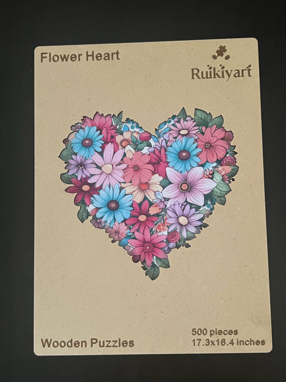 500 piece Ruikiy art wooden flower puzzle 17x16 inches
